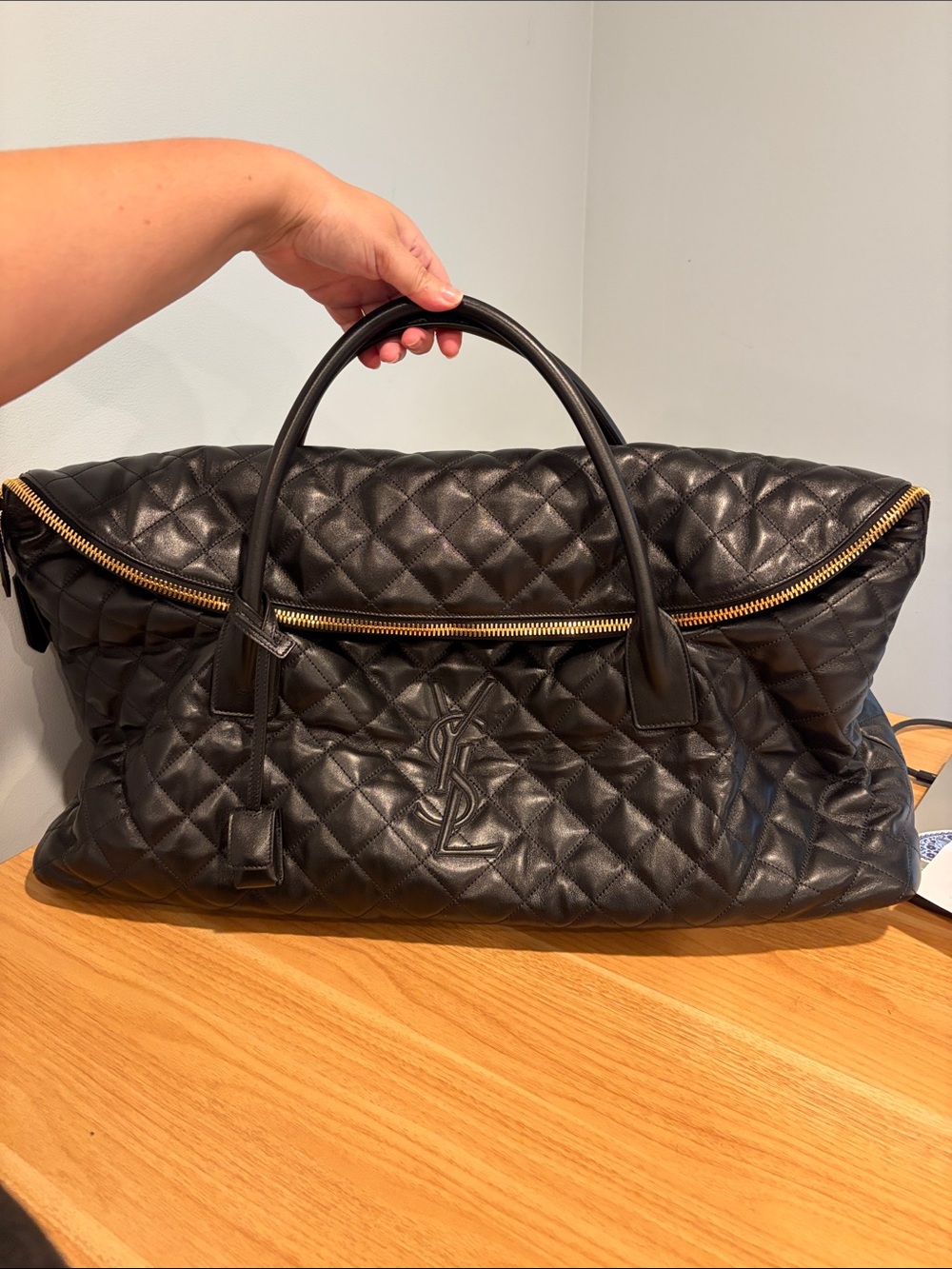 Saint Laurent Quilted Black Weekender Bag with Gold Zip Detail - Like new!!